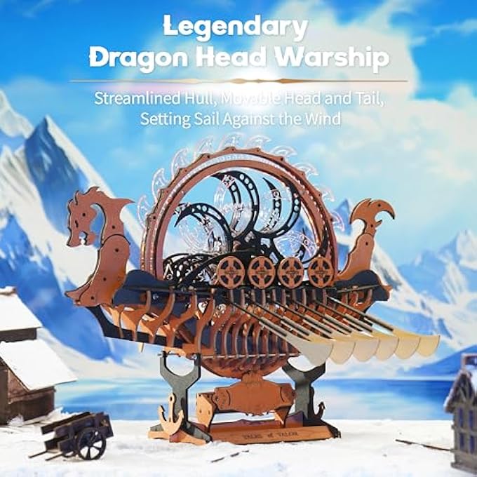 3D PUZZLE WOODEN MODEL KITS FOR ADULTS, BOAT WOODEN MODELS TO BUILD ADULTS, VIKING DRAGON SHIP WITH MOTOR AND LED LIGHT, MECHANICAL GEAR DRIVE, UNIQUE GIFTS SHIP LK802 - Image 2
